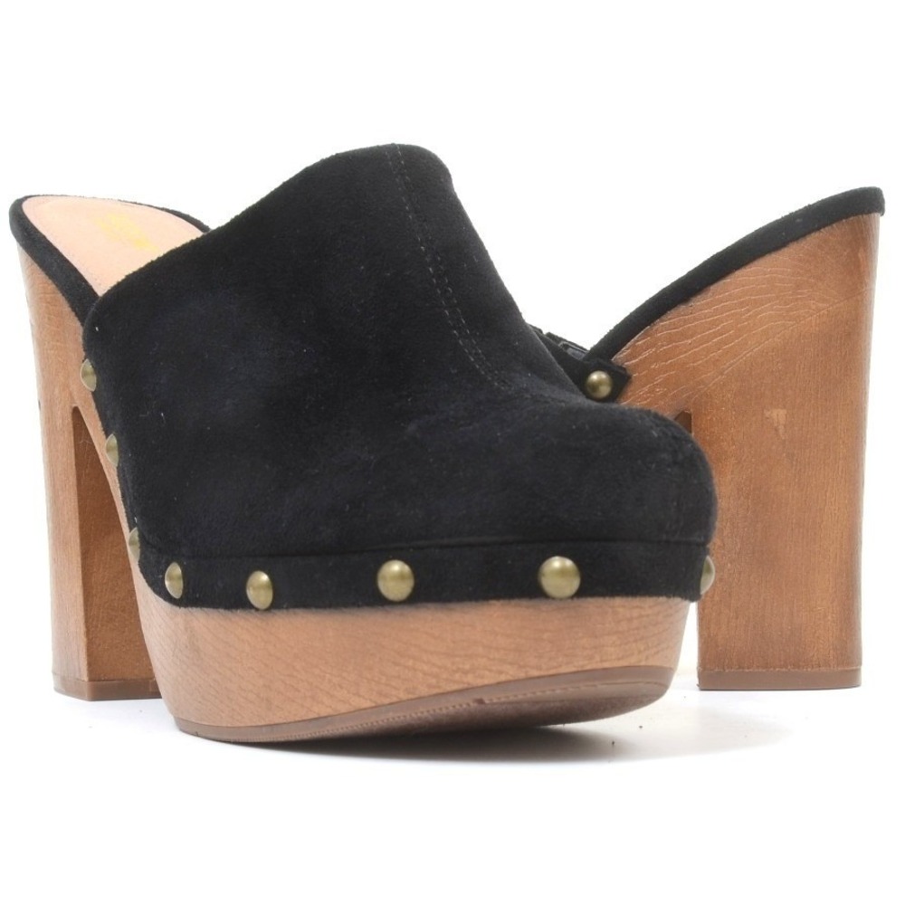 Mossimo Women's Size 10 Black Suede Platform Mule Clog Studded Wood Heel Chunky